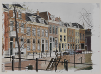 28230 Gezicht op de voorgevels van de huizen Nieuwegracht 66-78 te Utrecht vanaf de Quintijnsbrug, uit het noordwesten.